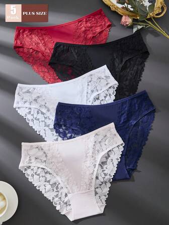 5 Packs Plus Size Sexy Floral Lace Panty Lingerie