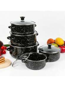 1pc/5pcs Upgraded Thick Black & White Marble Enamel Pot Set, High Quality Large Capacity Starry Speckle Enamel Pot, High-Quality Classic Speckle Enamel Pot, Multi-Function Stew Pot, Soup Pot, Boiling Pot, Suitable For Restaurants, Homes, Outdoor, Gas, Electric And Induction Cooktop, Easy To Clean Non-Stick - Starry Sky Dot Series - View 21