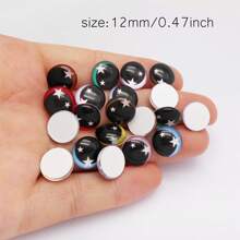 30Pcs Mixed Cartoon Bear Eyes Glass Cabochons Flat Back - Cute Animal Eyes With Stars Pattern, DIY Craft Supplies For Jewelry, Resin, Nails (6mm 8mm 10mm 12mm)