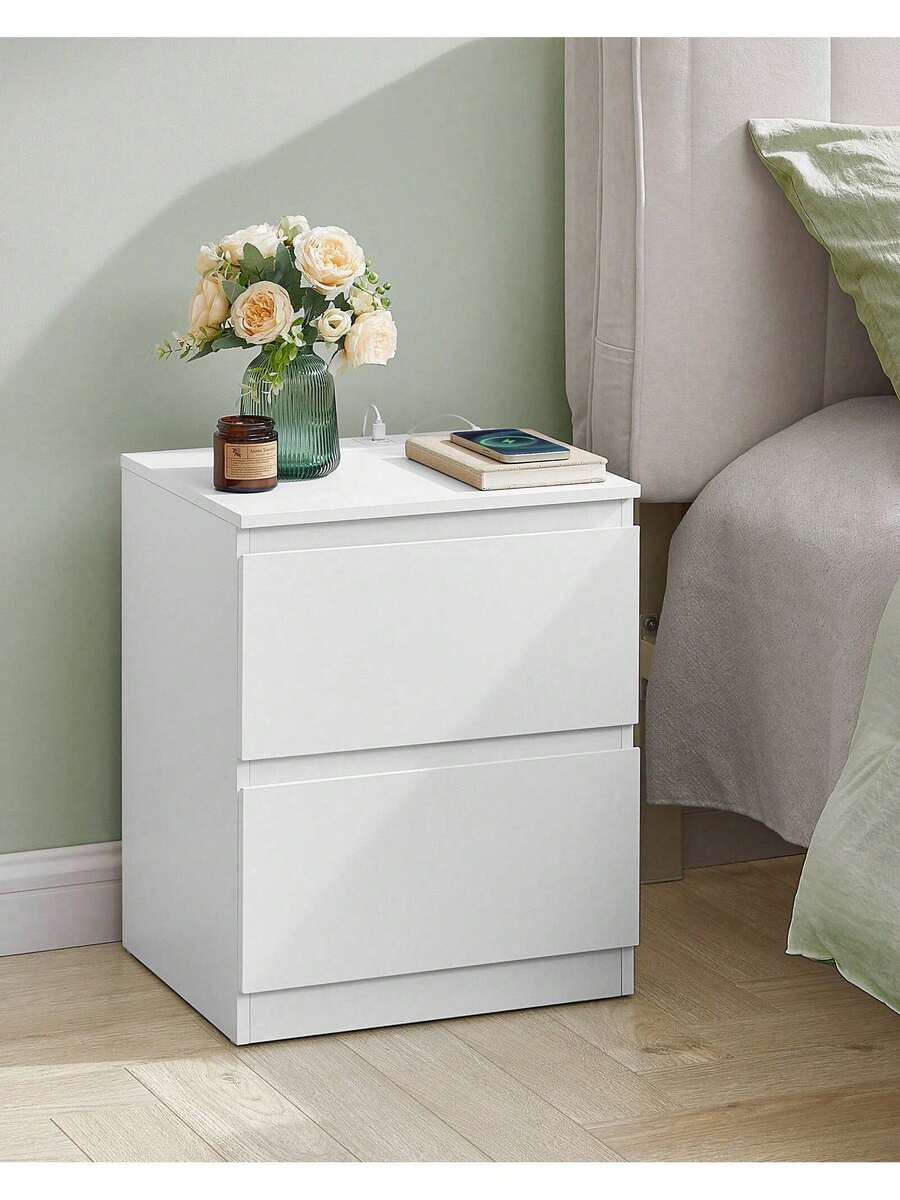 KAILYN Collection - Nightstand With Charging Station, Bedside Table With Drawers, Side End Table, 2 AC Outlets, 2 USB Ports, For Living Room, Bedroom, Study, Cloud White - UK Plug(220-240V) - View 1