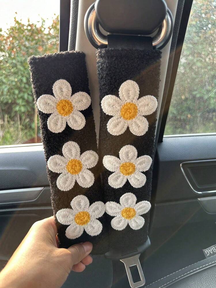 1 件/2 件汽车安全带护肩清新花卉汽车安全带保护套柔软舒适 - 均碼 - 查看 16