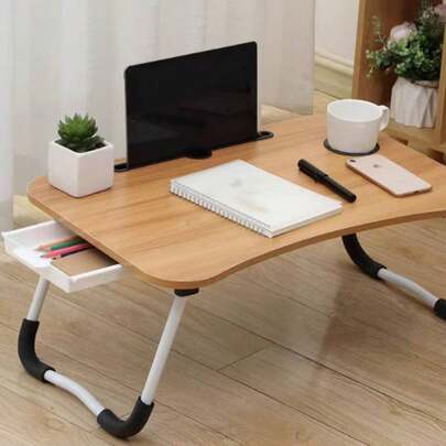 Mesa multifunción que se puede colocar en la cama, adecuada para guardarla en el dormitorio, con soporte para tabletas y portavasos, con dimensiones de 60*40*27 cm.