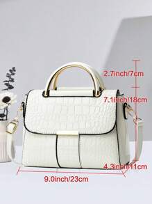 女士优雅鳄鱼压纹单肩包 - 轻巧大容量多功能斜挎包/手提包，磁扣设计，金色金属配件和可调节肩带，适合女孩、女士、大学生、新人和白领，适合休闲和正式场合（白色、卡其色、粉色、蓝色、黑色），鳄鱼皮钱包 - 白色 - 查看 2