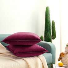 1入組酒紅色靠墊套無填充物簡單素色布藝裝飾靠墊套適用於床、沙發 - 酒紅色 - 查看 8