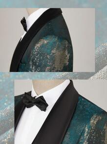 Men's  Gradient Graffiti 3-Piece Suit Set - Blazer, Vest & Stretch Waist Black Pants Edgy & Stylish