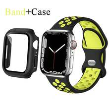 2Pcs/Set Hard PC Bumper Case With Screen Protector, Scratch Resistant Protective Frame Edge And Sport Silicone Band Compatible With Apple Watch Band 38mm 40mm 41mm 42mm 44mm 45mm 46mm 49mm Women Men,Soft Wristband Waterproof Replacement Sport Strap Compatible With Apple Watch Band Series Ultra 11 10 9 8 7 6 5 4 3 2 1 SE - Black Yellow/black - View 1
