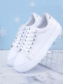 1双青少年户外时尚平底白鞋 - 白色 - 查看 5