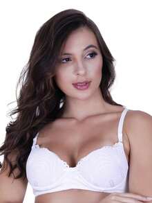 Basic Bra With Lace Cups - White - View 3