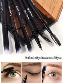 MAANGE 10pcs Makeup Brush Set, Including Lash Brush, Eyebrow Brush, Eyeshadow Brush, Highlighter Brush, Nose Contour Brush, Concealer Brush, Eyeliner Brush, Halo Brush, Made Of Soft Fiber Material, Convenient For Travel, Ideal Gift For Women And Girls. The Set Includes Various Makeup Brushes, A Complete Makeup Brush Set, Makeup Gift Set, Etc. - Black - View 7