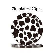 Set de 80 piezas de suministros desechables para fiesta con temática de vaca, incluye platos de 9 pulgadas, platos de papel de 7 pulgadas, vasos de papel desechables con estampado de vaca, vasos para bebidas, ideal para fiestas de cumpleaños, reuniones al aire libre y barbacoas - Blanco y Negro - Ver 12