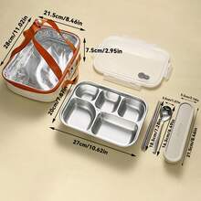 1pc 1000ML 304 Stainless Steel Divided Lunch Box With Transparent Lid, 4/5-Compartment Dinner Plate With Cute Pattern, Kitchen Tableware, Durable Leak-Proof Multi-Partition Food Plate, Suitable For Adults & Students Use In School, Office, Canteen, Dishwasher