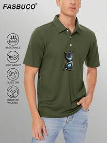 FASBUCO Men's Golf Shirt Dry Fit Mens Polo Shirts Short Sleeve Performance Golf Polos For Men With Collar Work Shirts - Army Green - View 3