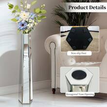 UNHO 30" Tall Mirrored Floor Vase Silver Big Vases For Dried Flower Home Decorative - Silver - View 3