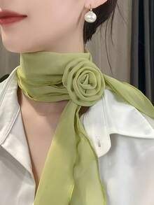 1pc Rose Flower Solid Color Chiffon Scarf, New Elegant Lightweight Sheer Scarf For Women, Versatile & Skin-Friendly - Multicolor - View 1