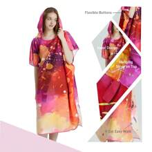 1 件沙滩换衣巾冲浪斗篷长袍连帽潜水服可调节袖子冲浪游泳沐浴海军蓝几何图案，大号 - 适合男士和女士超柔软优质超细纤维