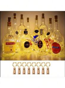 LED Wine Bottle String Lights, Copper Wire String Lights Button Battery Wine Cork Lights Mini Bottle Cap String Lights, Waterproof Festive Bar Terrace Atmosphere Wine Bottle Decorative String Lights With AG13/LR44 Battery Box And Fancy String Lights - 白色 - 查看 1