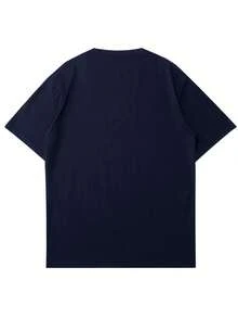 Men's Casual Solid Color Short Sleeve T-Shirt, Comfortable & Breathable, Summer Style - Navy Blue - View 5