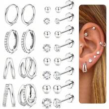 Milacolato Hypoallergenic Gold Stud Hoop Earrings For Women Men Surgical Stainless Steel Flat Back Earrings Small 14K Gold Huggie Hoops Cartilage Earring Set For Multiple Piercing Jewelry Gifts For Women - 彩色 - 查看 21