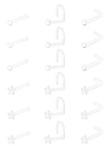 CIZME 18 pièces Clous de nez en plastique en forme de cœur décontractés, unisexes, décoration quotidienne ; 20/18G Clous de nez en anneau clair, clous de nez en plastique en forme de L, ensemble de bijoux de piercing de nez, boucles d'oreilles, convient pour l'école, le travail, le port de piercing de nez. - Transparent - Voir 9