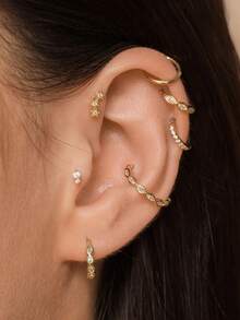 EleRunis 1 件 925 纯银立方氧化锆耳钉，18K 镀金耳环，适合女性日常佩戴、婚礼、派对、情人节等场合 - 金色 - 查看 3