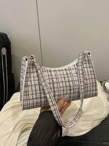 Fashionable & Versatile Plaid Shoulder Bag For Commuting & Casual Use - Black - View 9