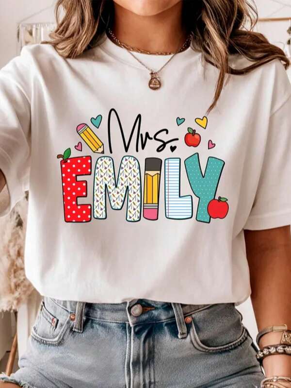 1pc Custom Teacher Shirt, Teacher Name Shirt, Teacher Gifts Personalized, Teacher Appreciation Gifts, Back To School Shirt, Gift For Teacher, 100% Cotton, S-2XL, White