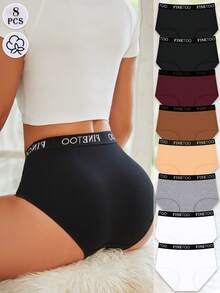 8Pcs Cotton Contrasting Belts, Fashionable And Slightly Tummy-Controlling Women's High-Waisted Briefs, Basic Women's Underwear - Nhiều màu - Xem 1