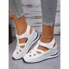 Women's Shoes, Fashionable Fastening Wedge Sneakers, Strapy Sandals, Trending Sandals Summer, Lightweight Breathable Shoes Women's Sneakers Daily Wear - 黑色 - 查看 7