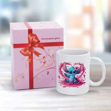 Disney Mug, Disney Cute Stitch Playing Water Pattern Ceramic Coffee Mug For Milk, Coffee, Smoothies Juice And Drinks, Great For Birthdays, Christmas, Camping And Back To School | 1 Pc - 白色 - 查看 6