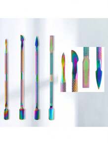 Zestaw 4 stalowych odpychaczy do skórek, dwustronny stalowy skrobak do skórek, zmywacz do paznokci żelowych, łyżeczka i trójkątny wzór do usuwania skórek, profesjonalny zestaw do manicure i pedicure, narzędzia do manicure, prezenty dla rodziny, przyjaciół, ukochanych, na powrót do szkoły, Halloween, Boże Narodzenie