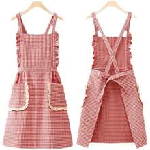 FWQGQEG Vintage Ladies Aprons, Pinafore Apron Dress For Women Girls, Cute Floral Slim Aprons Chef Aprons, Gift For Women - 磚紅色 - 查看 4