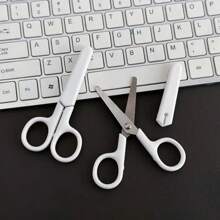 1/3/5/10pcs Portable Mini White Handmade Scissors, Stainless Steel Craft Scissors With Cover, Multifunctional Plastic Handle Paper Cutting Knife, Household Mini Safety Scissors