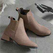 BOTAS cortas de Chelsea de gran tamaño, Cabeza Redonda negra, ocio y comodidad, botas gruesas, botas desnudas, botas cortas y botas Británicas, Botas y Botines de Mujer - Camel - Ver 2