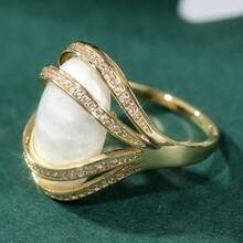 Bague vintage de luxe en or empilable avec faux moonstones pour femmes - Doré - Voir 5