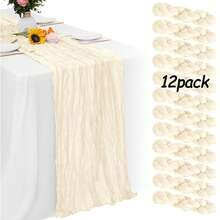 1/6/12Pcs Tulle Table Runner Set, Bohemian Style Tulle Table Runner, Balinese Pleated Chiffon Tablecloth, Suitable For Weddings, Birthday Parties, Table Decorations, Home Decorations, Room Decorations, Kitchen Decorations, Valentine's Day Decorations, Best Friends Day Decorations, Party Decorations, Wedding Supplies, Wedding Decorations, Carnivals, Bridal Gifts, Bachelor/Bachelor Parties, Baby Showers. - 香檳色 - 查看 1