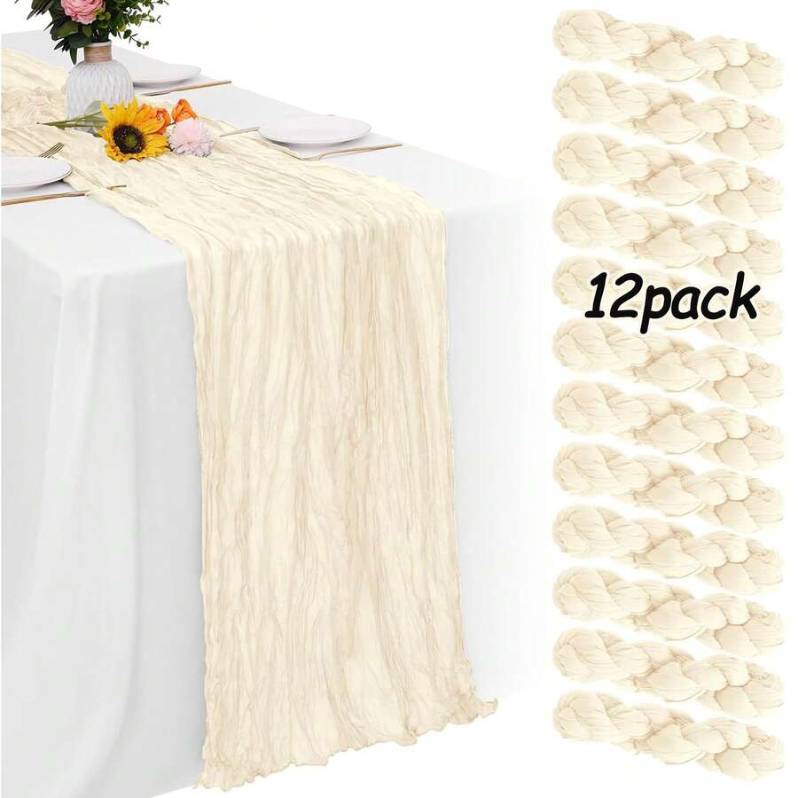 1/6/12Pcs Tulle Table Runner Set, Bohemian Style Tulle Table Runner, Balinese Pleated Chiffon Tablecloth, Suitable For Weddings, Birthday Parties, Table Decorations, Home Decorations, Room Decorations, Kitchen Decorations, Valentine's Day Decorations, Best Friends Day Decorations, Party Decorations, Wedding Supplies, Wedding Decorations, Carnivals, Bridal Gifts, Bachelor/Bachelor Parties, Baby Showers. - 香檳色 - 查看 1