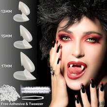 Set da 6 pezzi - Denti da vampiro horror natalizi - 3 misure - 13 cm / 1,5 cm / 1,7 cm - Con adesivo per dentiere - Denti finti creativi - Dentiere appuntite - Denti da vampiro - Adatti per balli in maschera/cosplay/feste in maschera - Adatti per uomini, donne, ragazzi e ragazze