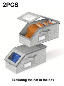 1/2/3 piezas Organizador de almacenamiento apilable de gran capacidad para armario, clóset, almacenamiento de sombreros - Caja de almacenamiento plegable a prueba de polvo con cremallera para sombreros, ropa, muñetalla grande y más (Gris)