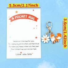 1pc/2pcs/5pcs Fox & Daisy Keychains With "A POCKET HUG" Comfort Card - Cute Animal Keychain, Ideal For Birthday, Wedding,Cheer-Up & Friendship S,Perfect For Friend,Family,Daily Bag Charms And Backpack Decoration,Suitable For Men And Women. Halloween Accessories Teachers Day Christmas Gift Ideas Bag Accessories Lanyards With Id Holder Car Accessories