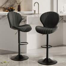 Nalupatio Modern Bar Stool, Adjustable Swivel Bar Stool, Bar Height Bar Stool With High Backrest, Easy To Assemble, Suitable For Restaurant, Kitchen,Black - 黑色 - 查看 2
