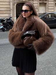 Casacos de pele sintética HH femininos, mangas compridas, quentes, casaco de inverno feminino, moda feminina, gola virada para baixo, solto, casual, agasalho