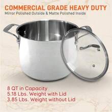 8-Quart Stainless Steel Stock Pot - 18/8 Food  Stainless Steel Heavy Duty Induction - Stock Pot, Stew Pot, Simmering Pot With See-Through Lid, Dishwasher Safe