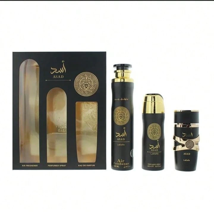 Lattafa Perfume Set 3 Units For Men - Pack Of Air Freshener + Spray Perfume - Refreshing Fragrance - Black - View 1