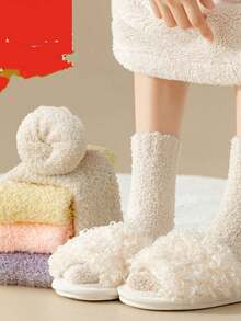 KIT 3 6 12 Women's Winter Socks Mid-Calf Thick Thermal Plush Warm For Sleeping And Staying 35-40 - 彩色 - 查看 5