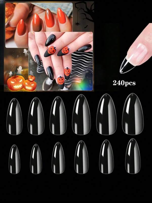 120/240 unidades de unhas postiças transparentes foscas e amendoadas, 12 tamanhos, adequadas para manicure faça você mesmo em casa ou no salão