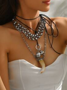 3 piezas Collar vintage de moda multicapa, adecuado para hombres y mujeres, uso diario y regalo