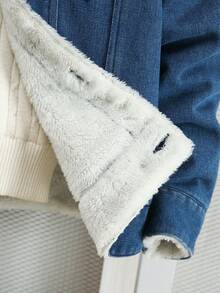 青少年女孩休闲户外百搭纯色保暖衬里牛仔夹克