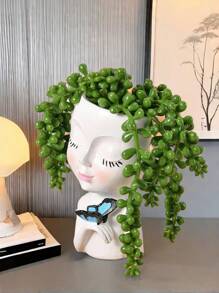 1pc Succulent Flower Pot With Cute Doll Pattern And Resin Flower Pot With Drainage Holes, Creative Decoration, Suitable For Men's And Women's Gifts, Office And Garden Decoration. Home Decor Vase Room Decor Flower Vase Glass Vase