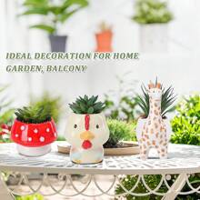 3-Piece Set Small Succulent Plants Cute Animal Ceramic Potted Plants Small Artificial Succulent Plants Office Desk Plants Suitable Home Office Bookshelf Decoration Cow