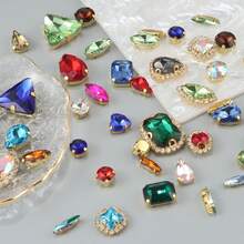 1 Pack Approx. 50pcs Gold Sew On Rhinestone, Mixed Shapes Glass Gems Metal Claw Sewing Studs Rhinestone Crystals, Silver - Multicolor Mixed - View 11